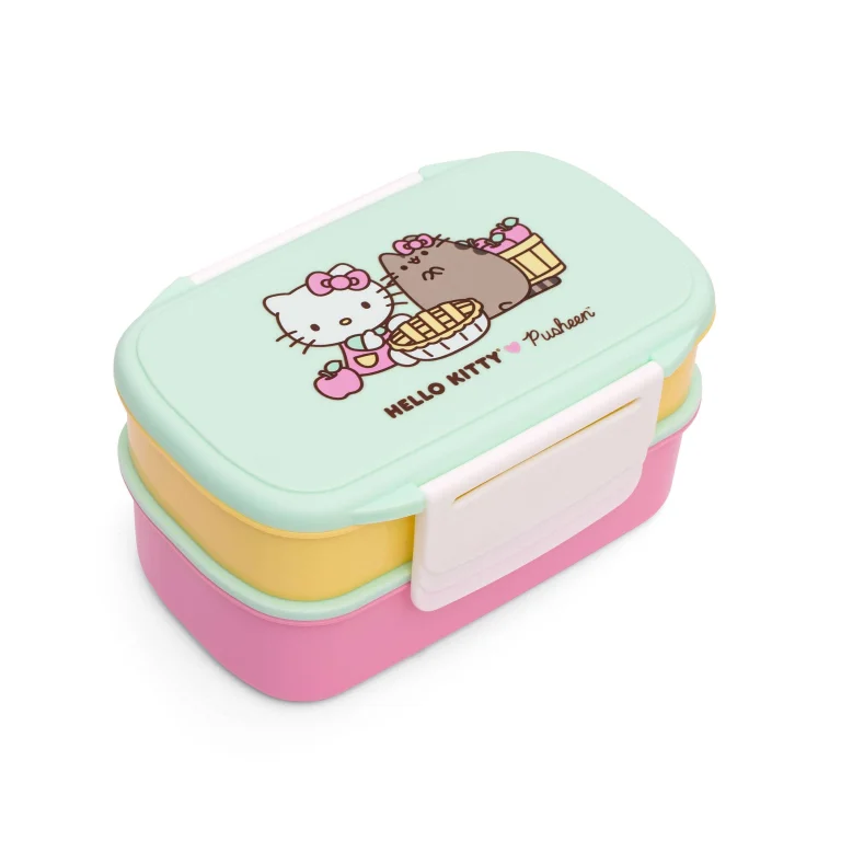 Hello Kitty x Pusheen - Double Layer Lunchbox - Lunchbox mit L&ouml;ffel & Gabel